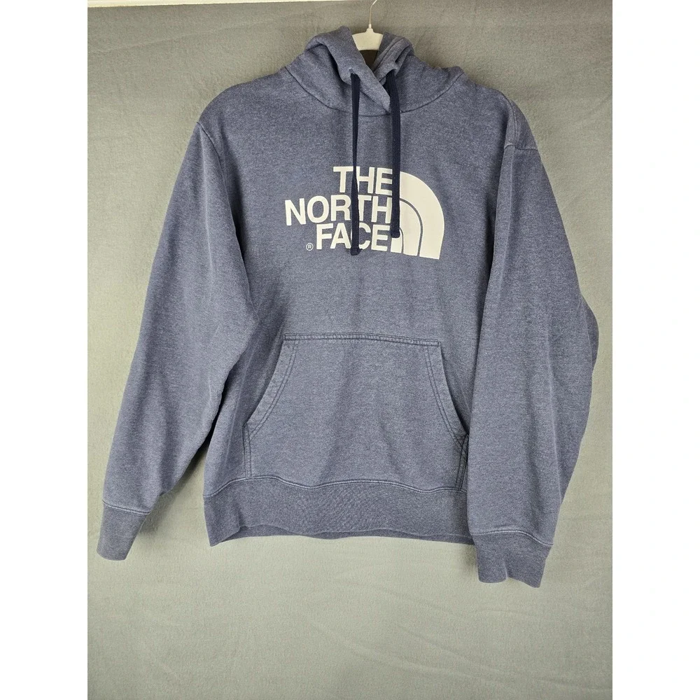 The North Face Hoodie Mens L Blue Logo Pullover Sweatshirt Outdoor Gorpcore